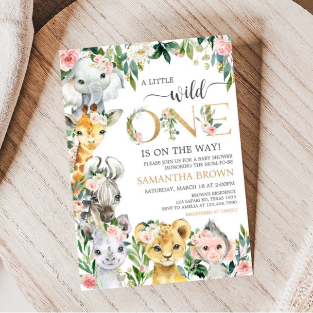 Vild En Blommigt Safari Baby Shower Inbjudningar (Greenery Floral Wild One Baby Shower Invitation)