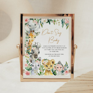 Vild En Blommigt Safari Baby Shower Säg inte Baby Poster