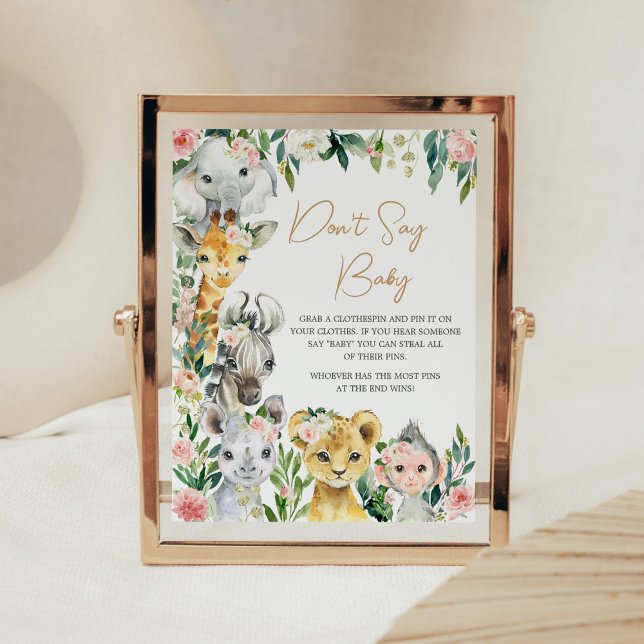 Vild En Blommigt Safari Baby Shower Säg inte Baby Poster (Greenery Floral Wild One Baby Shower Don't Say Baby Sign)