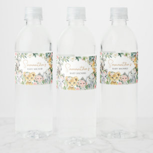 Vild En Blommigt Safari Baby Shower Vattenflaskor Etikett