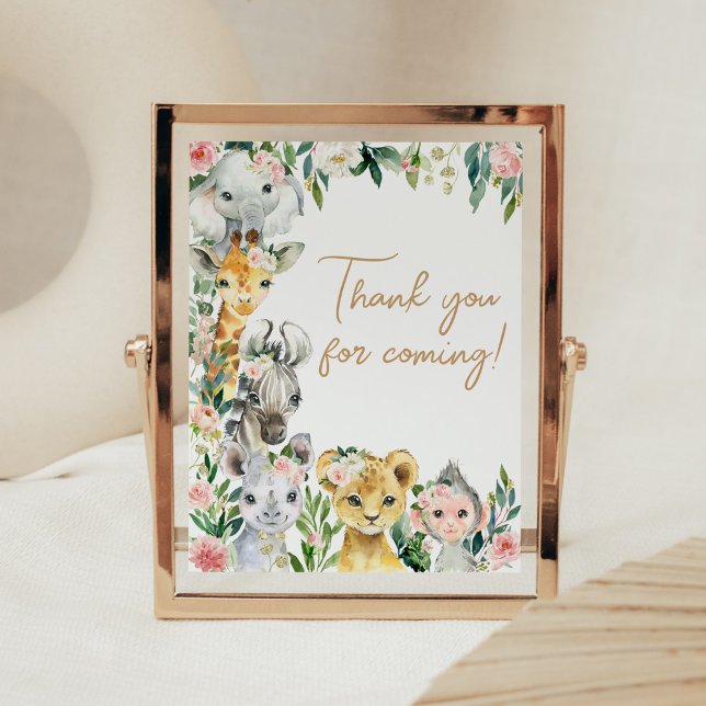 Vild En Blommigt Safari Tack för att du kom Poster (Greenery Floral Wild One Baby Shower Thank you for Coming Sign)