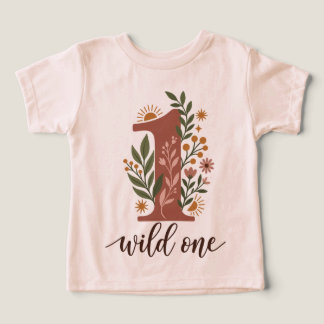 Vild en Boho blommig Första födelsedag T Shirt