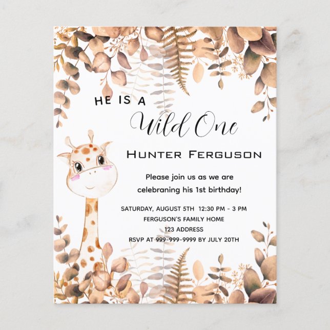 Vild en budgetinbjudan för första födelsedagskalky flygblad (Framsidan)