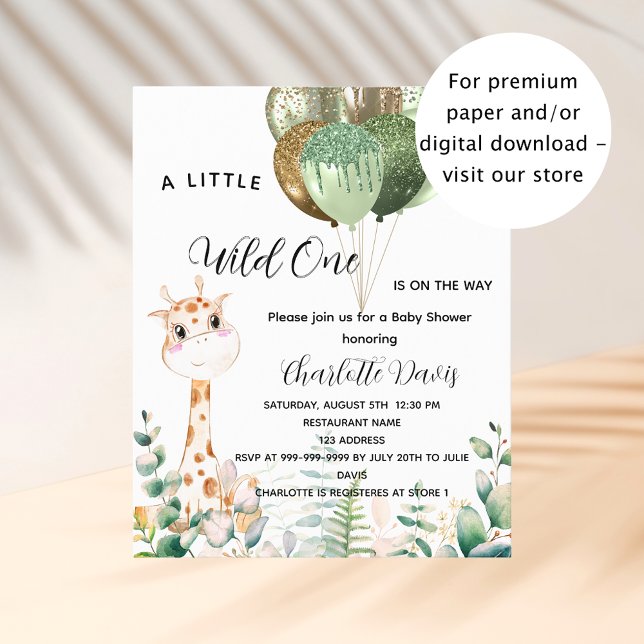 Vild en budgetinbjudan till babyduschgiraffe flygblad (Skapare uppladdad)