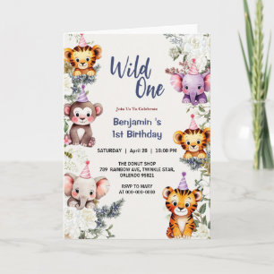 Vild En Cute-blommor Djurbarnets första födelsedag Inbjudan