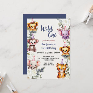 Vild En Cute-blommor Djurbarnets första födelsedag Inbjudningar