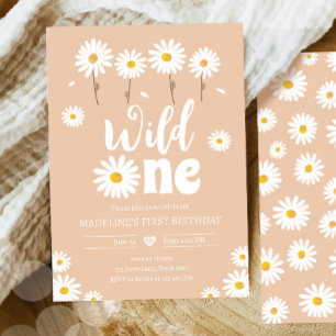 Vild En Daisy Boho Sand Creme Girl First Birthday Inbjudningar