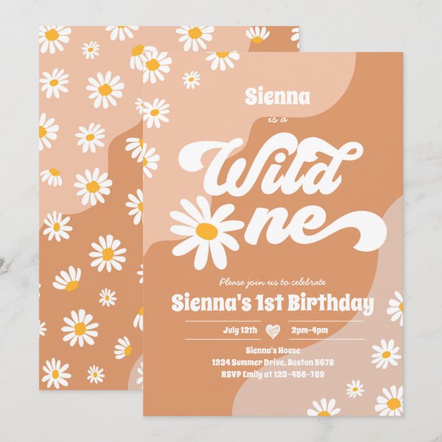 Vild En Daisy för Party Boho-Blommigten 1:a födels Inbjudningar (Fram/baksida)