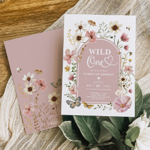 Vild en: Dämpad rosenskära vildblomma 1-årsdag Inbjudningar