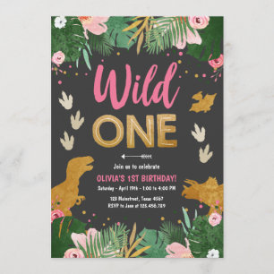 Vild En Dino Party Flickans Rosa Dinosaur-födelsed Inbjudningar