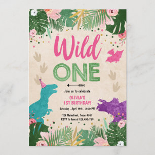 Vild En Dino Party Flickans Rosa Dinosaur-födelsed Inbjudningar