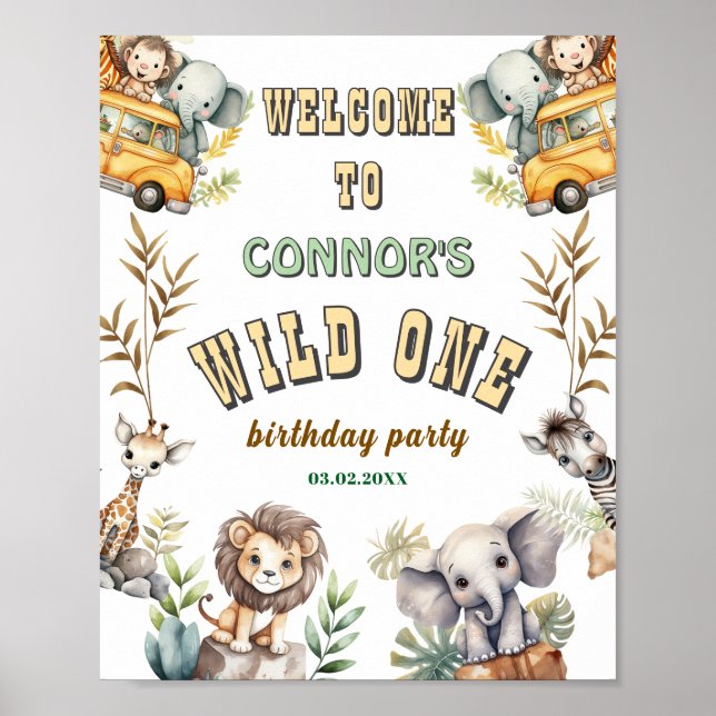 Vild en djungel välkomsttecken för första födelsed poster (Framsidan)