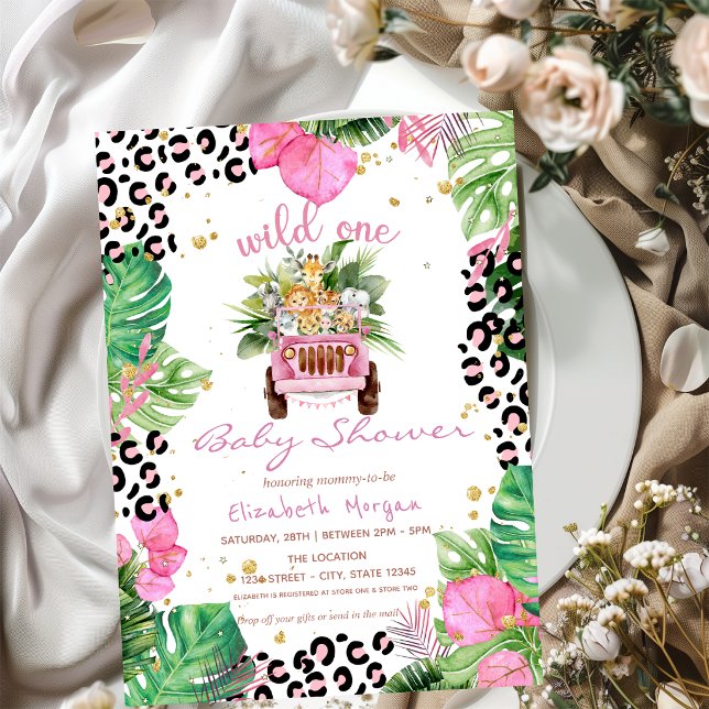Vild en djungeldjur lämnar baby shower inbjudningar (Skapare uppladdad)