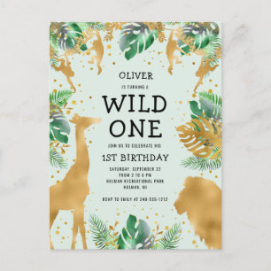 Vild en djungelsafari 1-årsdag Grön Inbjudan Vykort