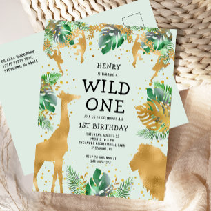 Vild en Djungelsafari 1-årsdag Grön Inbjudan Vykort