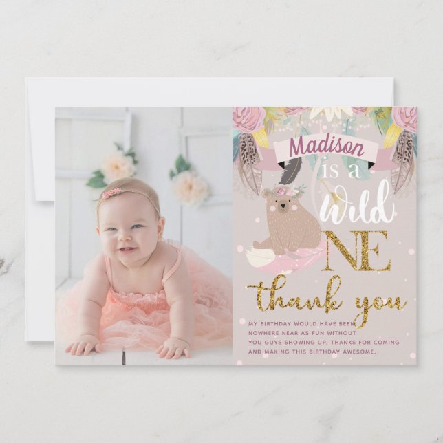 Vild en flicka på födelsedagen Tack Kort (Framsida)
