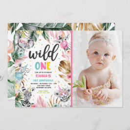 Vild En födelsedag Guld Safari Jungle Animals Part Inbjudningar