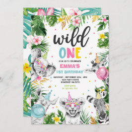 Vild En födelsedag Guld Safari Jungle Animals Part Inbjudningar
