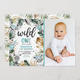 Vild En födelsedag Guld Safari Jungle Animals Part Inbjudningar