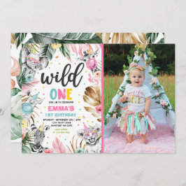 Vild En födelsedag Guld Safari Jungle Animals Part Inbjudningar