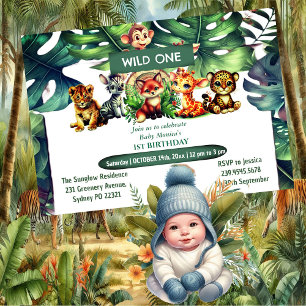 Vild En födelsedag Jungle Safari Tropical Canopy Inbjudningar