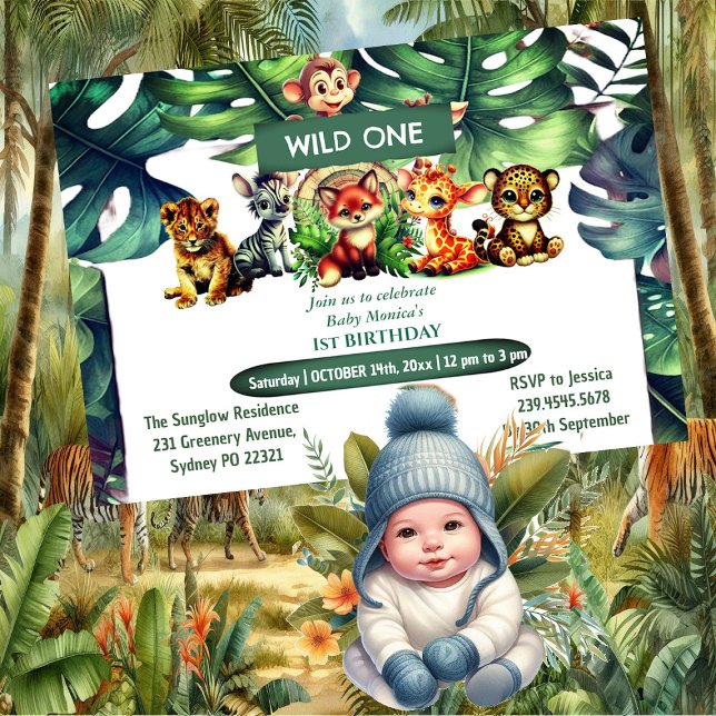 Vild En födelsedag Jungle Safari Tropical Canopy Inbjudningar (Wild One Birthday Jungle Safari Tropical Canopy Invitation)