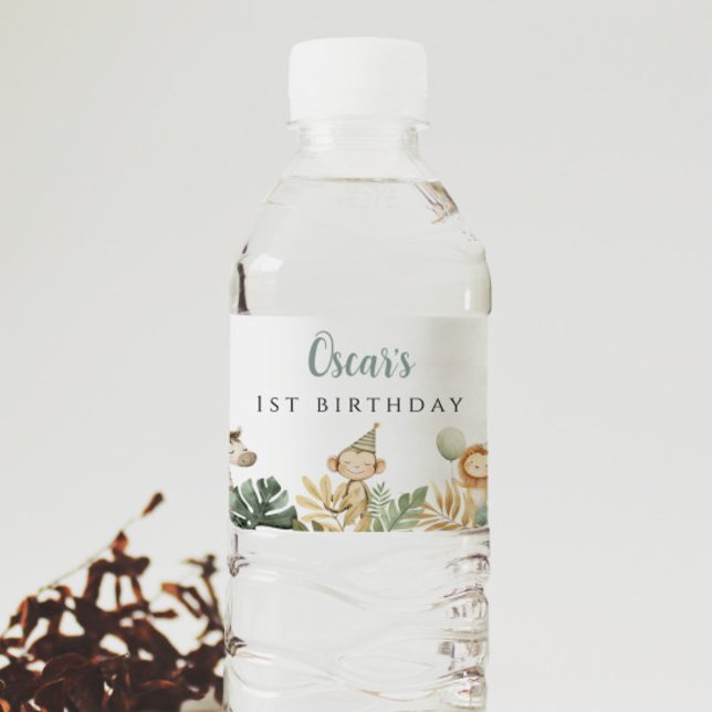 Vild En Födelsedagsfest Dekor Safari Animal Jungle Vattenflaskor Etikett (Skapare uppladdad)