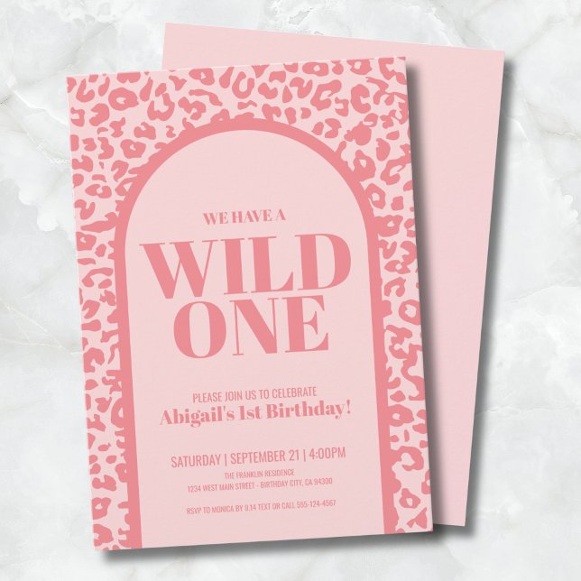Vild en Födelsedagsfest Inbjudningar (Pink Girl Wild One 1st Birthday Party Invitation )
