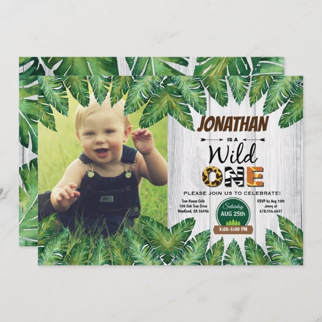 Vild en födelsedagsfests fotoinbjudan inbjudningar (Fram/baksida)