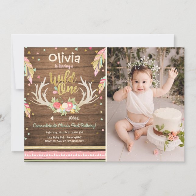 Vild En födelsedagsinbjudan Första födelsedag Inbjudningar (Framsida)