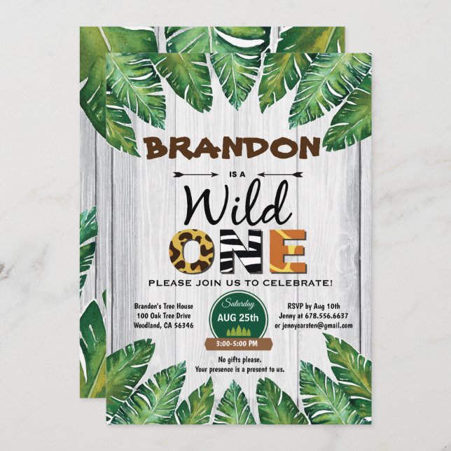 Vild En födelsedagsinbjudan. Pojkdjungeltema Inbjudningar (Fram/baksida)