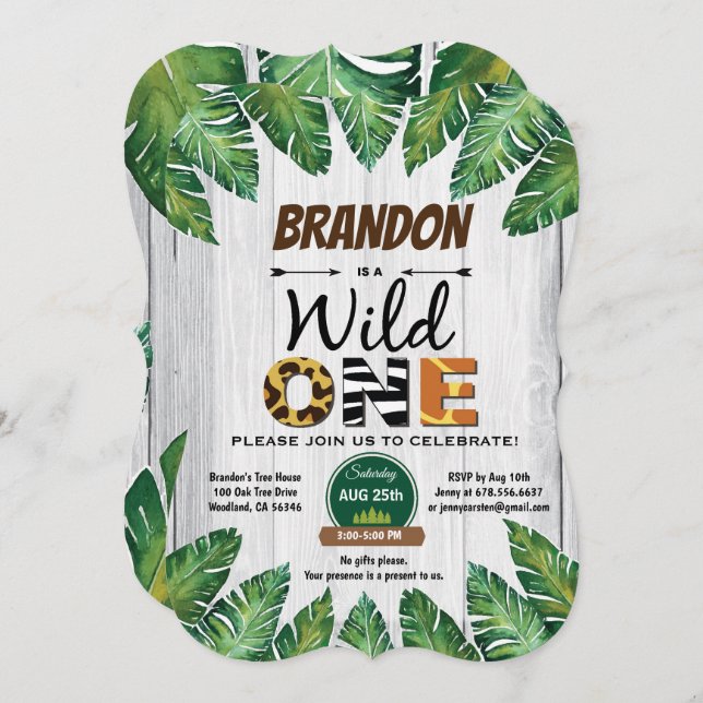 Vild En födelsedagsinbjudan. Pojkdjungeltema Inbjudningar (Fram/baksida)