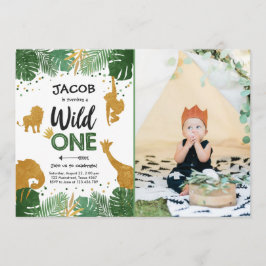 Vild en för pojkedjur för Safari guld- Inbjudningar