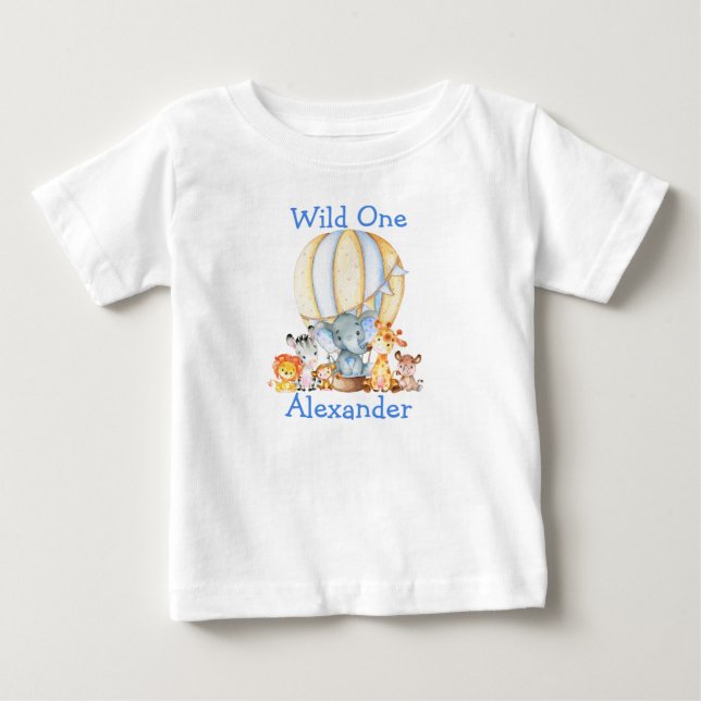 Vild En första födelsedag Safari Animals Blue Ball T Shirt (Framsida)