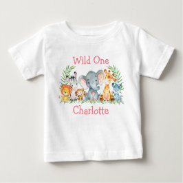 Vild En första födelsedag Safari Animals Vit Rosa T Shirt