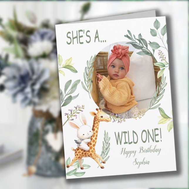 vild en första födelsedag Sötdjur Vattenfärg Kort (wild one 1st birthday Sweet Animal watercolor Card)