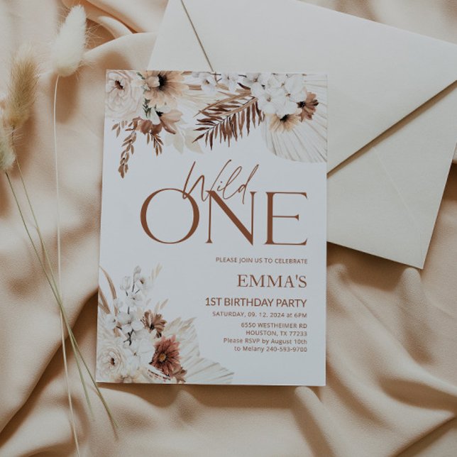 Vild en första födelsedagsinbjudan Boho Pampas Inbjudningar (Skapare uppladdad)