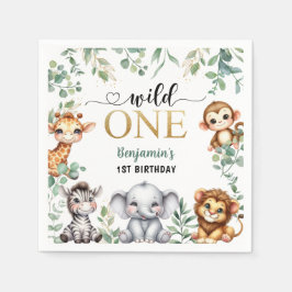 Vild en guld safari djungeldjur 1-årsdag pappersservett