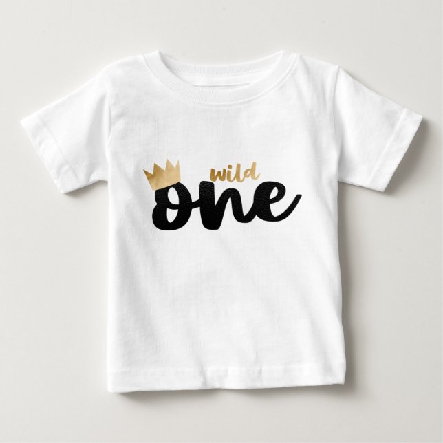 Vild en guldblomma Krona Boy Första födelsedag T Shirt (Framsida)
