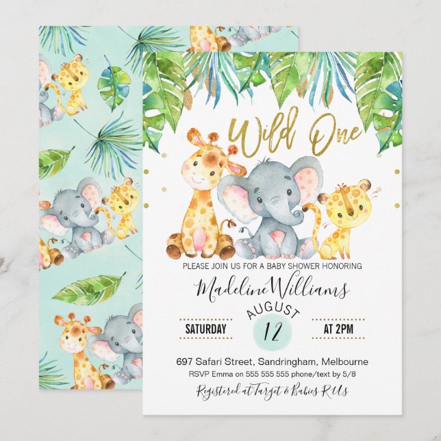 Vild En inbjudan till en juvel Safari Baby Shower (Fram/baksida)
