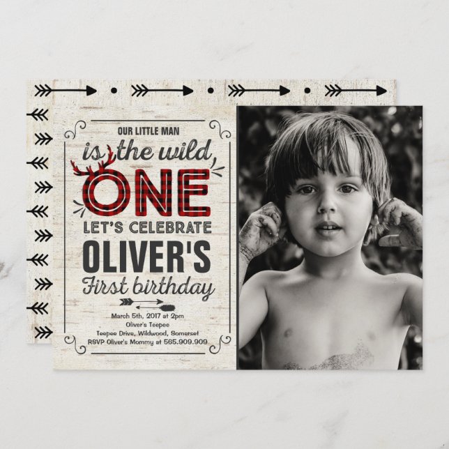 Vild en inbjudanpojkevild en födelsedagsfest inbjudningar (Fram/baksida)