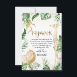 Vild en Jungfru Grönska & Guld Födelsedag Tack<br><div class="desc">Elegant neutral safari-temat födelsedag tack-kort,  med tropisk akvarellgrönska,  falska guld-djungeldjur (lejon,  giraff och apa),  guldkonfetti och en enkel födelsedag tack-meddelande mall som är lätt att anpassa.</div>