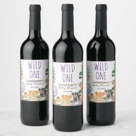 VILD EN Jungle Safari Animal Baby Shower Vinflaska Etikett