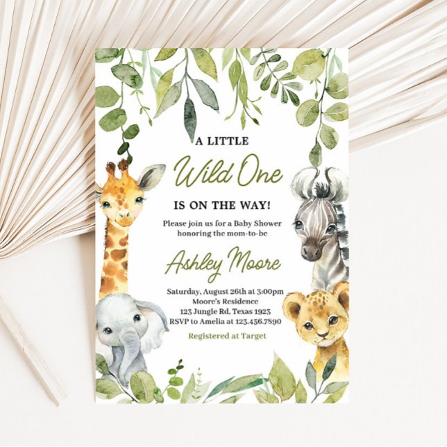 Vild en jungle Safari Baby Shower Inbjudningar (Greenery Animals Baby Shower Invitation)