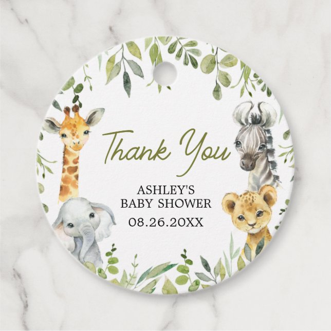 Vild En jungle Safari Baby Shower Round Gåvor Etiketter (Framsida)