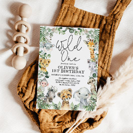 Vild En Jungle Safari Greenery 1:a födelsedagspojk Inbjudningar