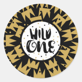 Vild en kungen av saker krona 1-års födelsedagsfes runt klistermärke