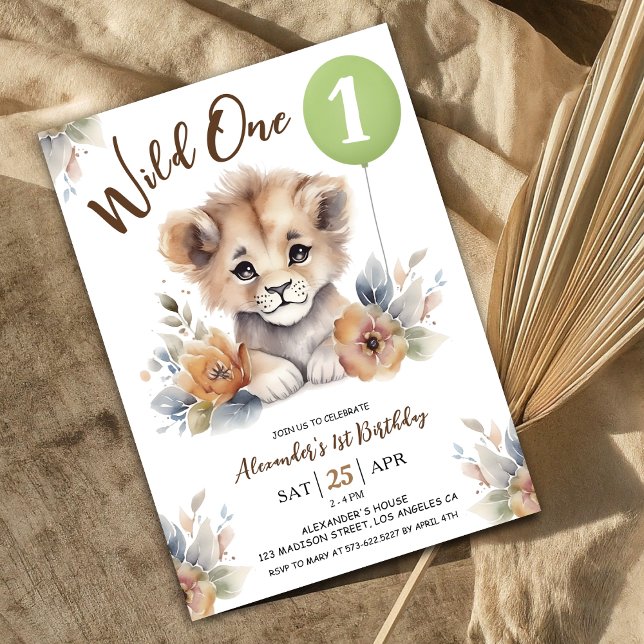 Vild En Lejon Grönt Blegon 1:a födelsedagspojken Inbjudningar (Skapare uppladdad)