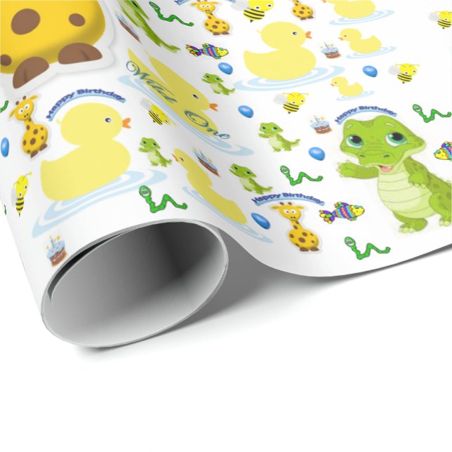 Vild En Papper  för första födelsedag Presentpapper (Rullad Hörn)