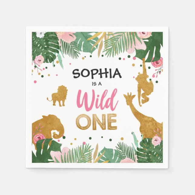 Vild En Papper Napkins Vild Jungle Animals Girl Pappersservett (Framsidan)